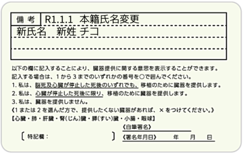 新氏名記載の免許証裏面