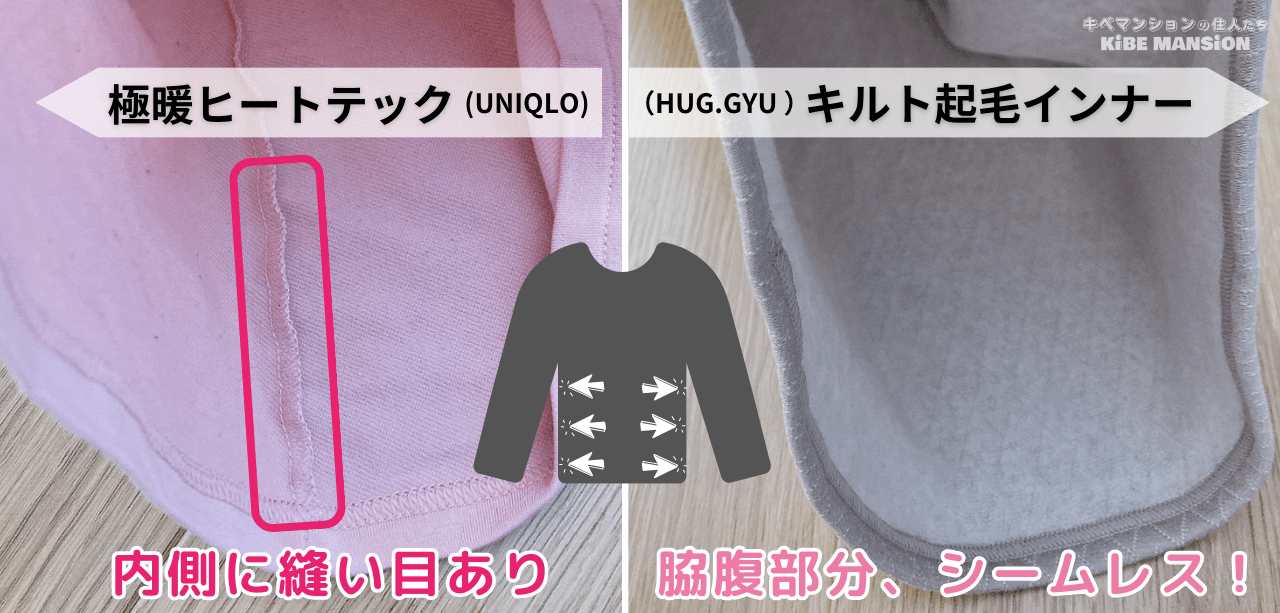 楽天おすすめ冬アイテム_楽天おすすめ冬アイテム_ハグギューキルトインナー比較縫い目